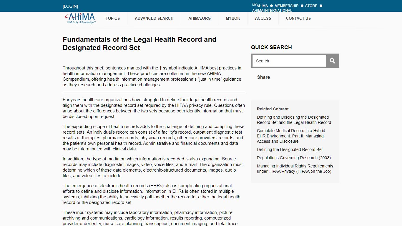 Fundamentals of the Legal Health Record and Designated Record Set - AHIMA